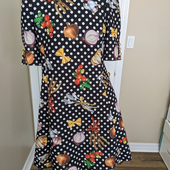 W Les Femmes Babylon Pinup Midi Length Vegetable Pasta Dress Women's 46 - Picture 4 of 10